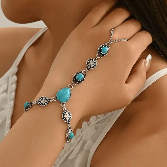 Boho Western Turquoise Finger Bracelet - Picture 3 of 5